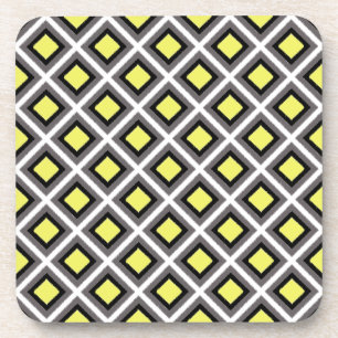 Dark Grey, Black, Yellow Ikat Diamonds by STaylor Coaster