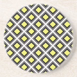 Dark Grey, Black, Yellow Ikat Diamonds by STaylor Coaster