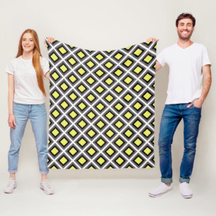 Dark Grey, Black, Yellow Ikat Diamonds by STaylor Fleece Blanket