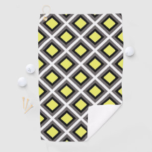 Dark Grey, Black, Yellow Ikat Diamonds by STaylor Golf Towel