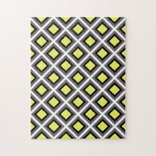 Dark Grey, Black, Yellow Ikat Diamonds by STaylor Jigsaw Puzzle