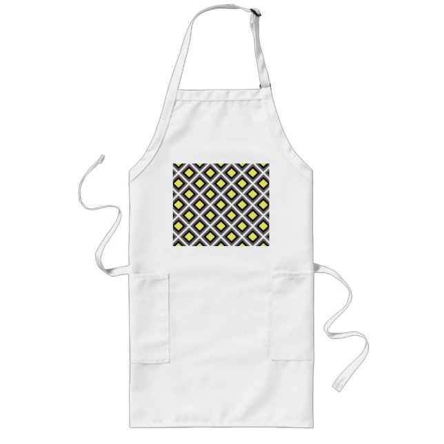 Dark Grey, Black, Yellow Ikat Diamonds by STaylor Long Apron (Front)