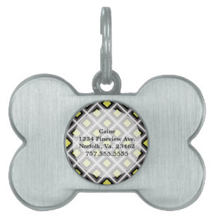 Dark Grey, Black, Yellow Ikat Diamonds by STaylor Pet Tag