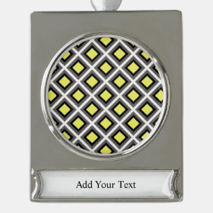 Dark Grey, Black, Yellow Ikat Diamonds by STaylor Silver Plated Banner Ornament
