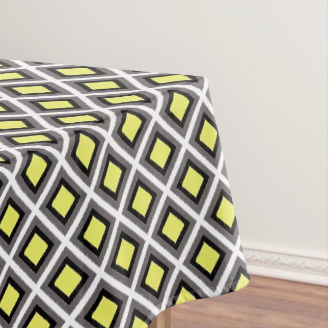 Dark Grey, Black, Yellow Ikat Diamonds by STaylor Tablecloth (In Situ)
