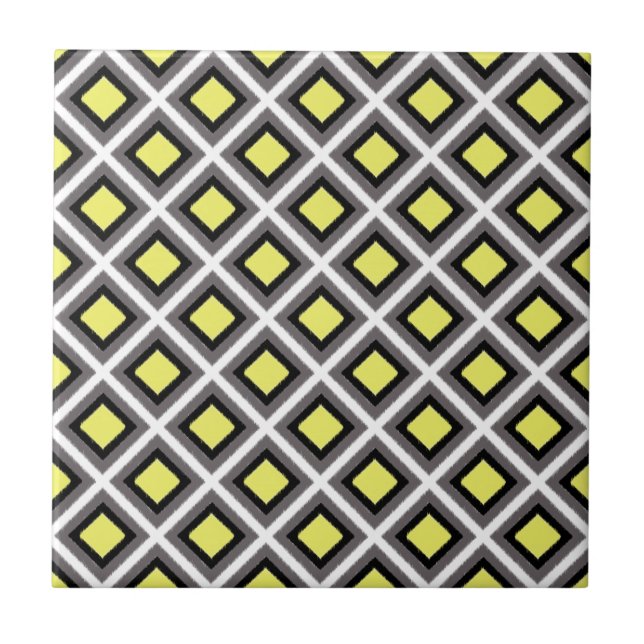 Dark Grey, Black, Yellow Ikat Diamonds by STaylor Tile (Front)