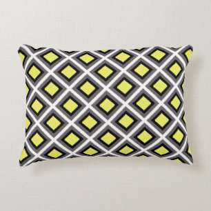 Dark Grey, Black, Yellow Ikat Diamonds Decorative Cushion