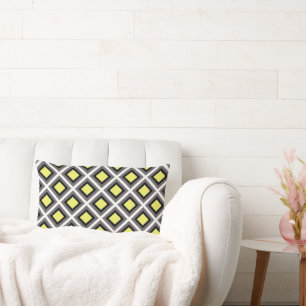 Dark Grey, Black, Yellow Ikat Diamonds STaylor Lumbar Cushion