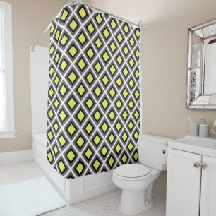 Dark Grey, Black, Yellow Ikat Diamonds STaylor Shower Curtain
