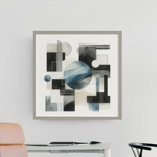 Dark Grey Blue Beige Black Abstract Art Pattern Poster