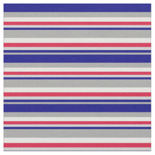 Dark Grey, Blue, Light Grey, Crimson & Mint Cream Fabric