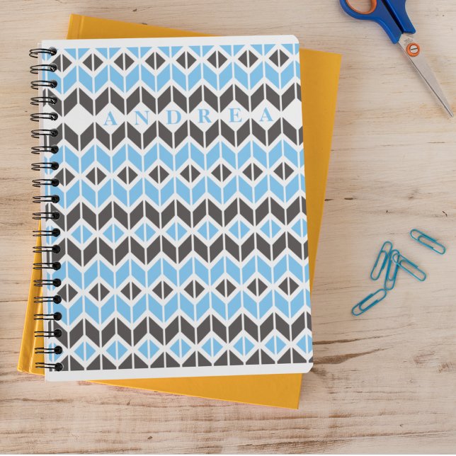 Dark Grey Blue Name Geometric Herringbone  Notebook (Creator Uploaded)