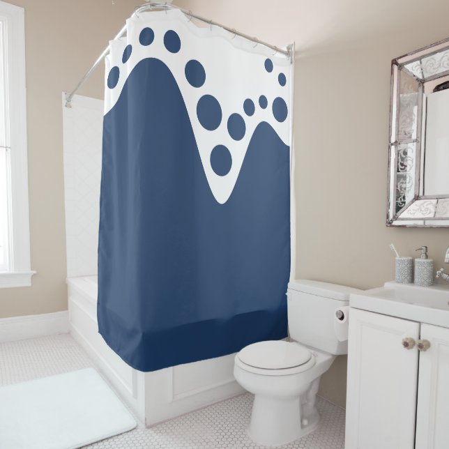 Dark Grey Blue soft wave and bubbles Shower Curtain (In Situ)