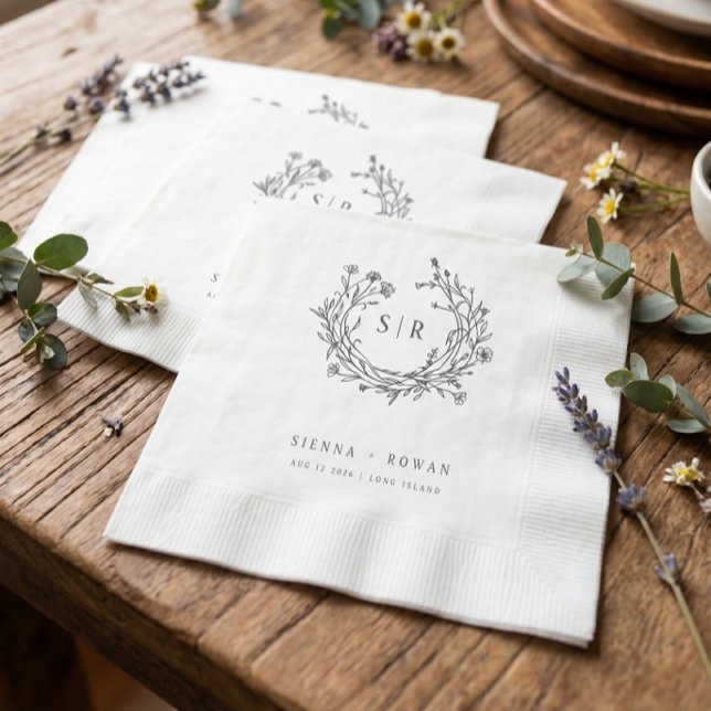 Dark Grey Boho Ornate Monogram Wedding Napkin (Creator Uploaded)