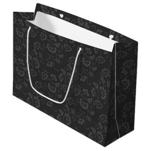 Dark Grey Botanical Floral Pattern Large Gift Bag
