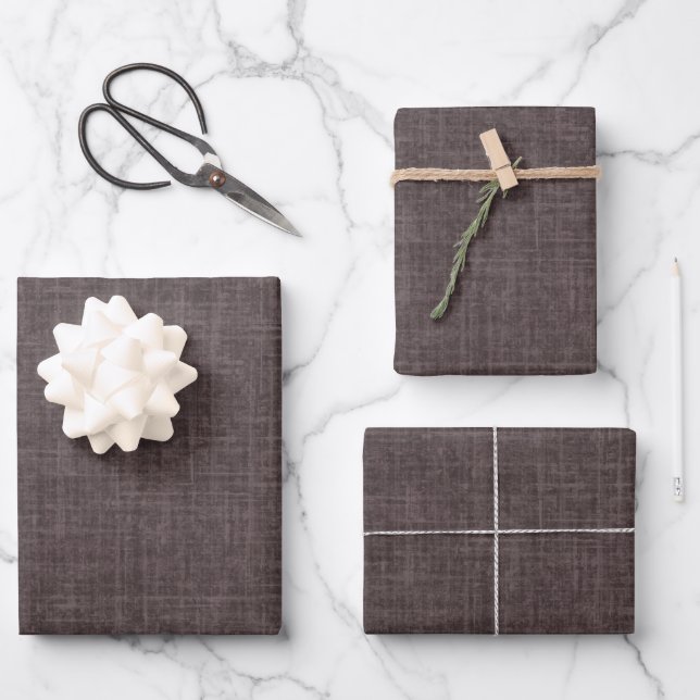 Dark Grey Brown Linen Wrapping Paper Sheet (Front)