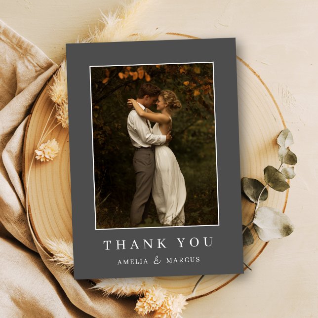 Dark Grey Budget Wedding Couples Shower Photo Thank You Card (Creator Uploaded)