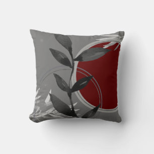 Dark Grey & Burgundy Zen Watercolor Leaves Cushion