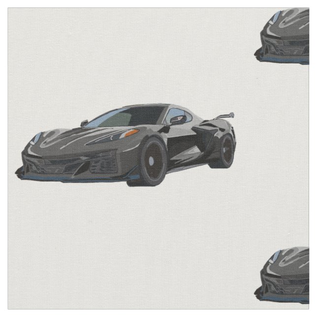 Dark Grey C8 Corvette Hand Drawn Sketch Fabric (Close Up)