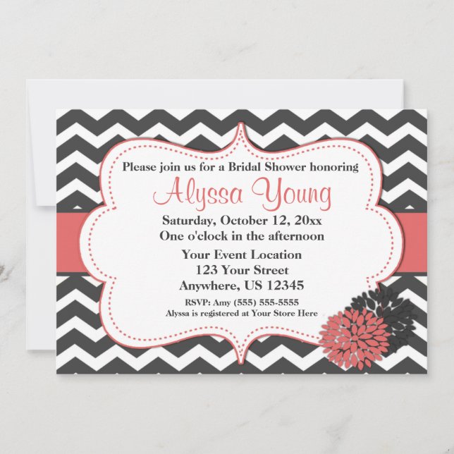 Dark Grey Cayenne Chevron Invitation (Front)