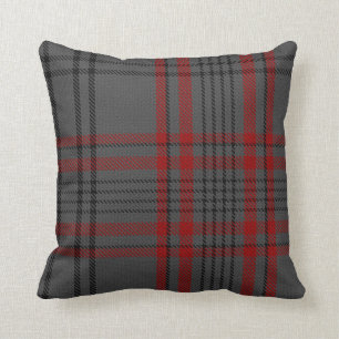 Dark Grey Charcoal Black Red Tartan Plaid Cushion