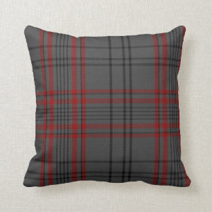 Dark Grey Charcoal Black Red Tartan Plaid Cushion