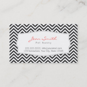 Dark Grey Chevron Stripes Pet Nanny Business Card