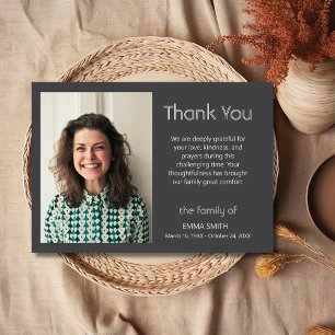 Dark Grey Classic Photo Funeral Sympathy Thank You Card