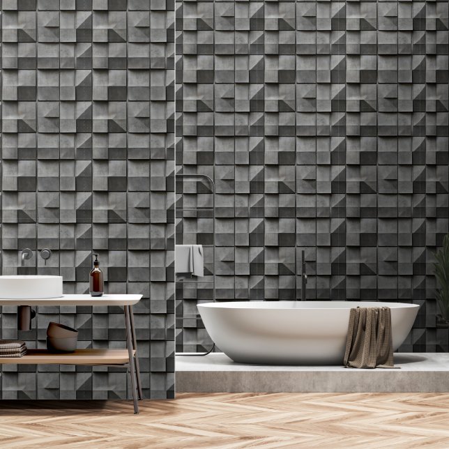 Dark Grey Concrete Pattern Wallpaper (Bathroom)