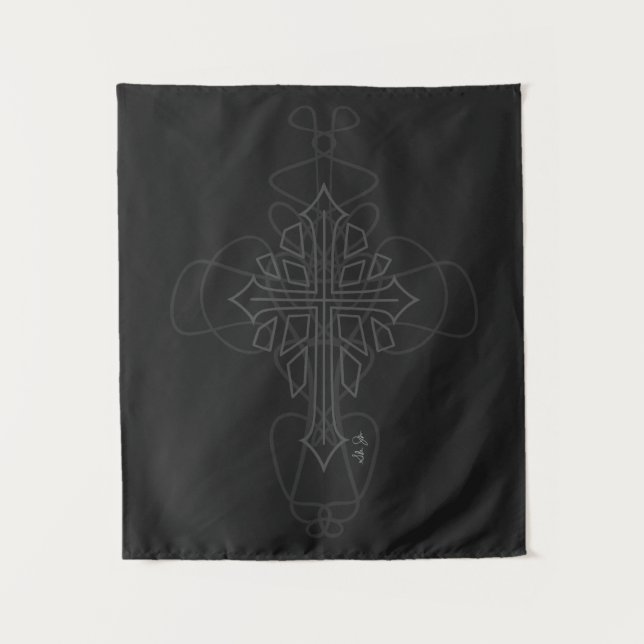 Dark Grey Cross Graphic Tapestry (Front)