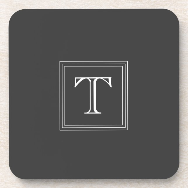 Dark Grey Custom Monogram Set of 6 Coasters (Front)