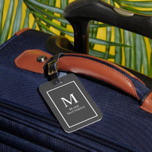 Dark Grey Customise It White Monogram & Name Luggage Tag