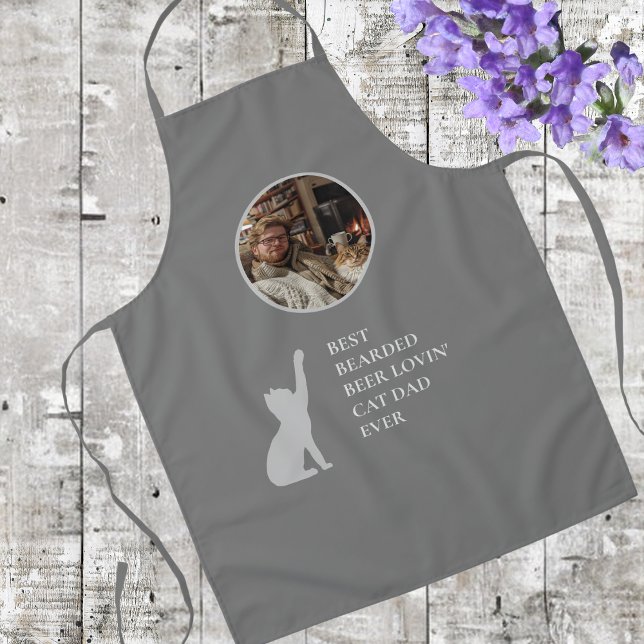 Dark Grey Cute Best Cat Dad Ever Custom Photo Apron (Creator Uploaded)