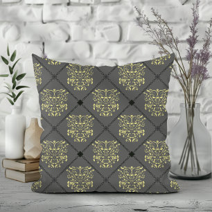 Dark Grey Diamond Damask Pattern Cushion