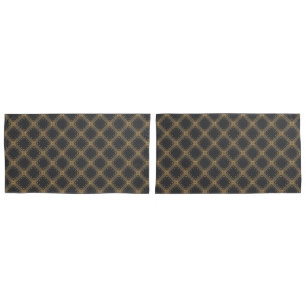 Dark Grey Diamonds with Gold Grid and Dots Pattern Pillowcase
