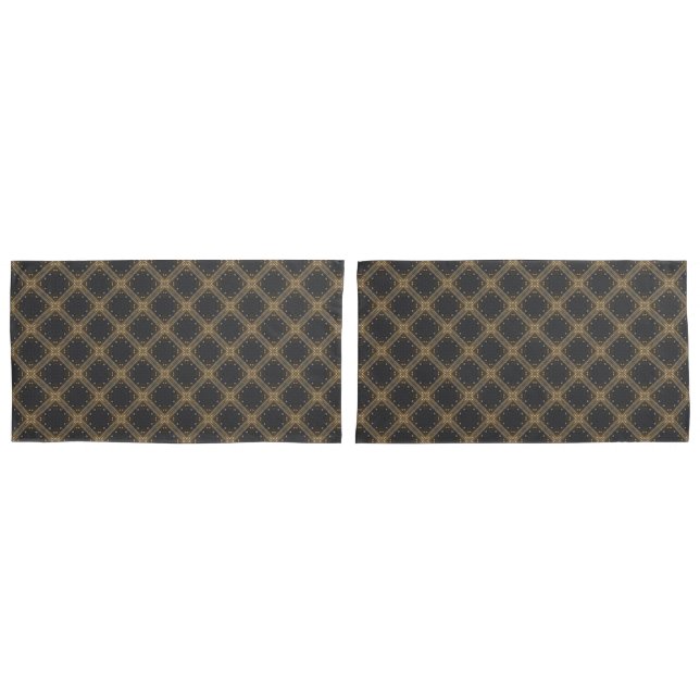 Dark Grey Diamonds with Gold Grid and Dots Pattern Pillowcase (Front-Set)