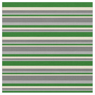 Dark Grey, Dim Grey, Beige & Dark Green Stripes Fabric