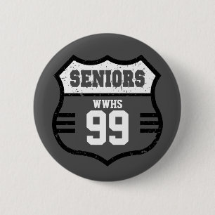 Dark Grey Distressed Seniors Road Sign 6 Cm Round Badge