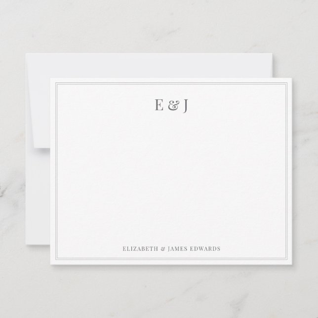 Dark Grey Double Border Elegant Couple Monogram Card (Front)