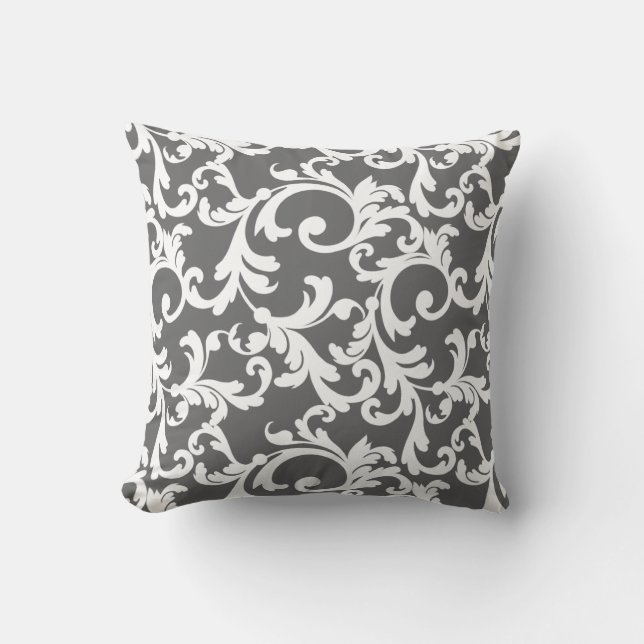 Dark Grey Elegant Damask Cushion (Front)