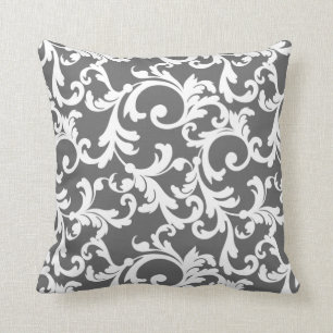 Dark Grey Elegant Damask Cushion