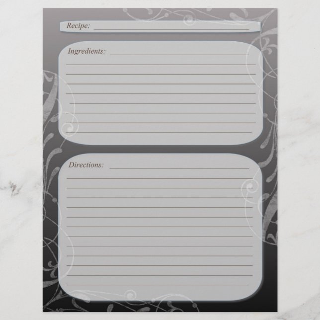 Dark grey fade classy swirl recipe page (Front)