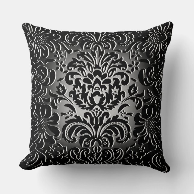 Dark Grey Fade "Mock Flock" Floral Pattern Cushion (Front)