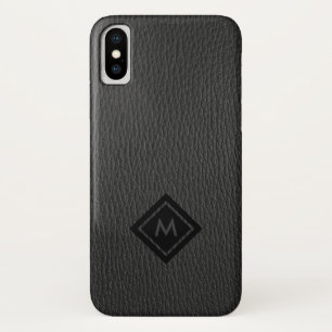 Dark-Grey Faux Leather Monogram iPhone X Case