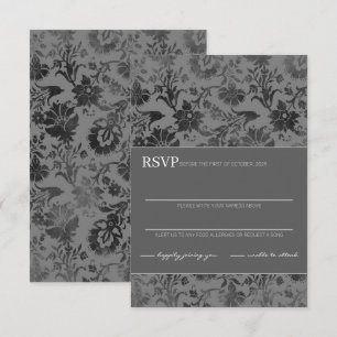 Dark Grey Floral RSVP Card