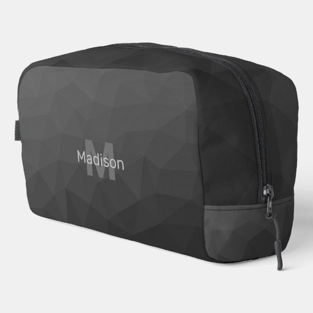 Dark Grey geometric mesh pattern Monogram Dopp Kit (Right Corner)