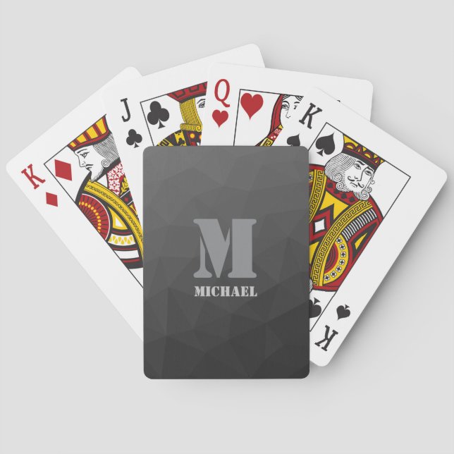 Dark grey geometric mesh pattern Monogram Playing Cards (Back)