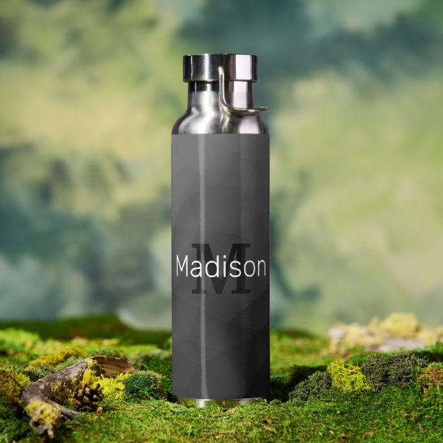 Dark grey geometric Mesh Pattern Monogram Water Bottle (Outdoor)