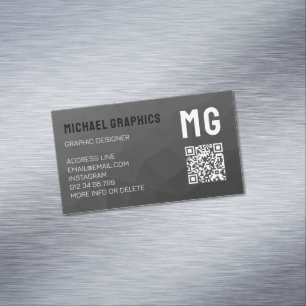 Dark grey geometric mesh pattern QR code Magnetic Business Card