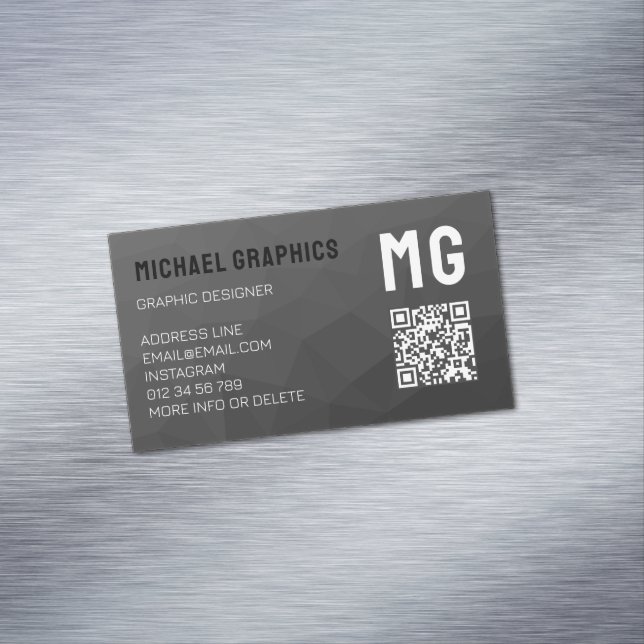 Dark grey geometric mesh pattern QR code  Magnetic Business Card (In Situ)